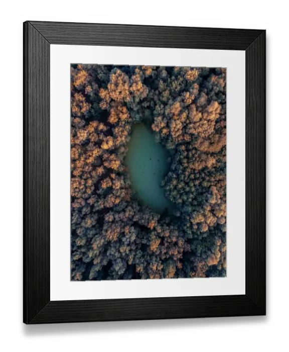 Framed Print : Small lake surrounded by autumn coloured trees, Belgium Framed Print : Small lake surrounded by autumn coloured trees, Belgium