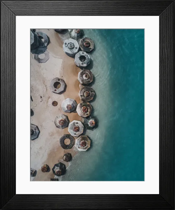 Framed Print : Abandoned metal objects on a beach, Hong Kong