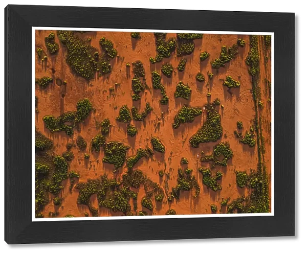 Drone shot looking down on outback textures at sunset, Northern Territory, Australia
