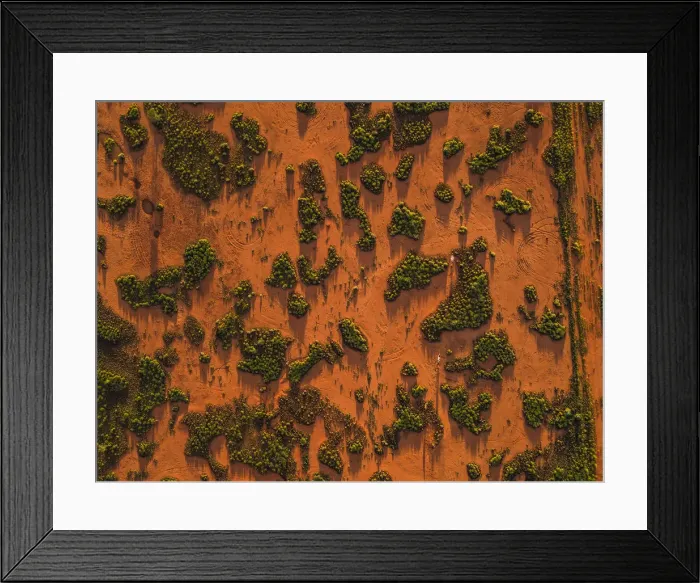 Framed Print : Drone shot looking down on outback textures at sunset, Northern Territory, Australia
