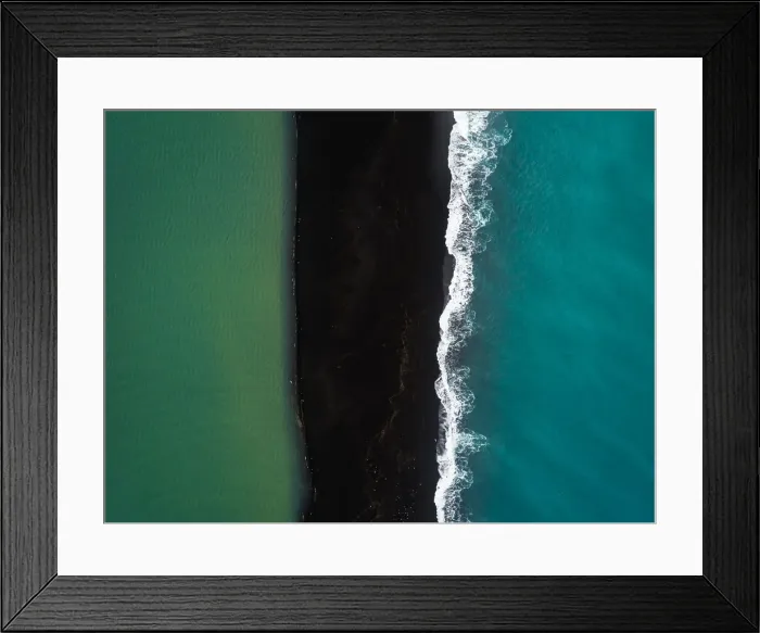 Framed Print : River, black beach and ocean, Iceland