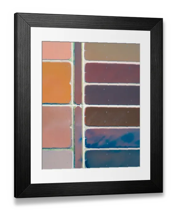 Framed Print : Drone shot directly over vibrant coloured aquaculture ponds, Palmers Island Framed Print : Drone shot directly over vibrant coloured aquaculture ponds, Palmers Island
