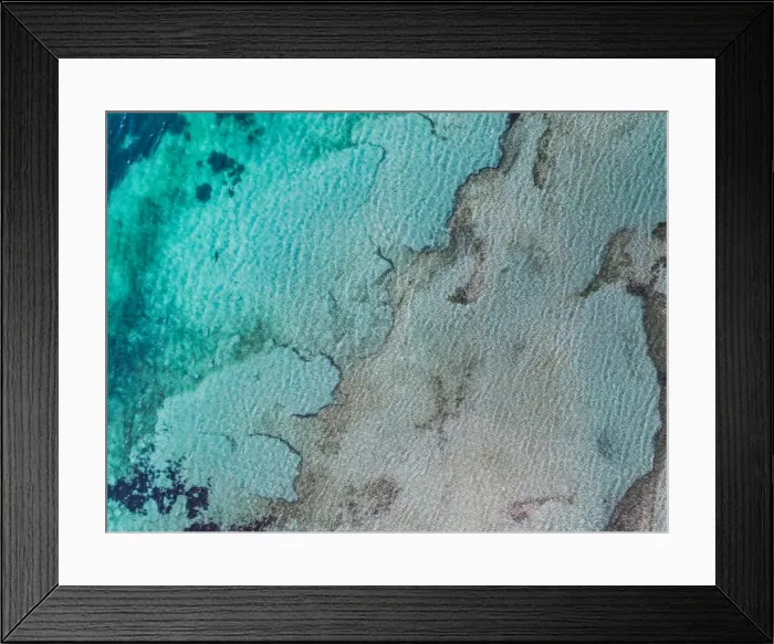 Framed Print : Tiger shark and ocean floor as seen from an aerial point of view, Shark Bay, Australia