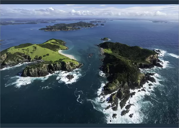 Aerial view looking over the Bay of Islands, New Zealand