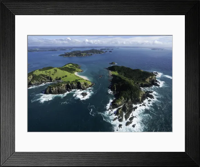 Framed Print : Aerial view looking over the Bay of Islands, New Zealand Framed Print : Aerial view looking over the Bay of Islands, New Zealand