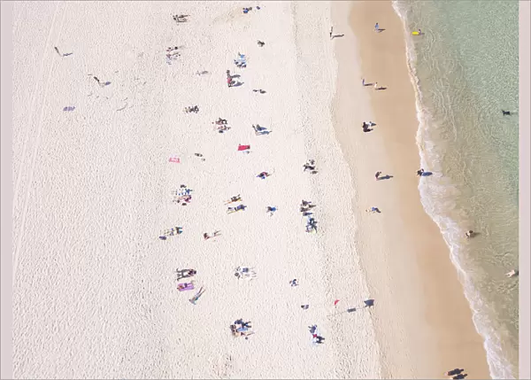 Aerial view of people on the beach at Bondi Australia