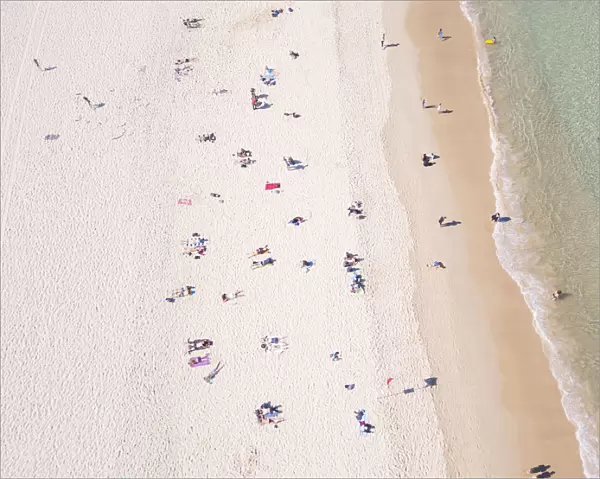Aerial view of people on the beach at Bondi Australia