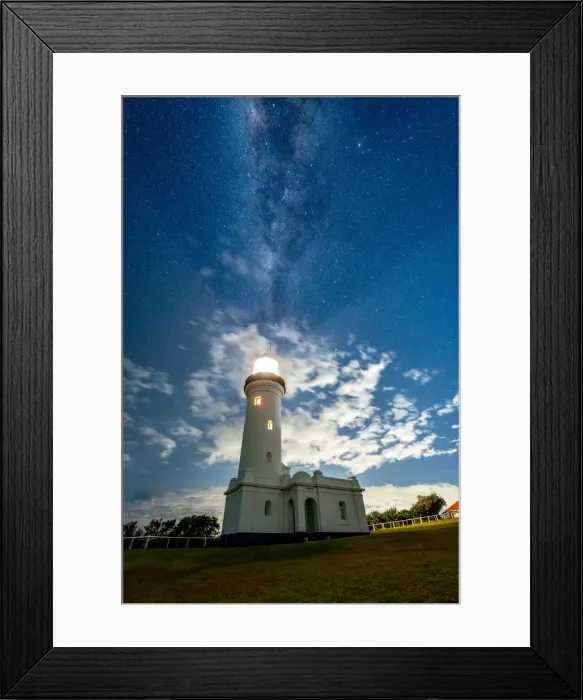 Framed Print : Lighthouse with Milky Way in the background