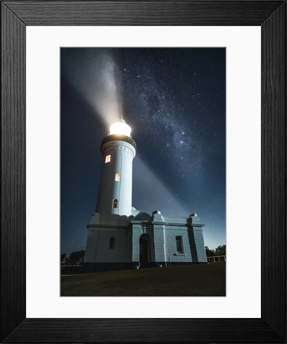 Framed Print : Lighthouse with Milky Way in the background