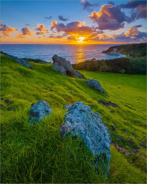 Sunset colours on the coastline of Lord Howe Island, New South Wales, Australia