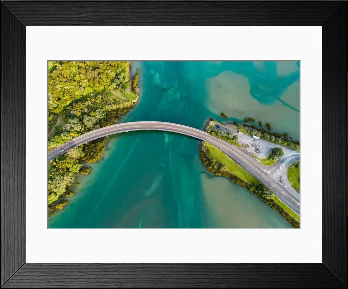 Framed Print : Top looking down at bridge over waiwera river Framed Print : Top looking down at bridge over waiwera river