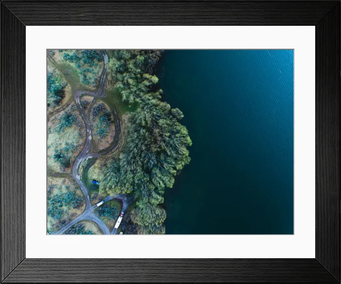 Framed Print : Drone view of Lake Pearson (Moana Rua) looking down Framed Print : Drone view of Lake Pearson (Moana Rua) looking down
