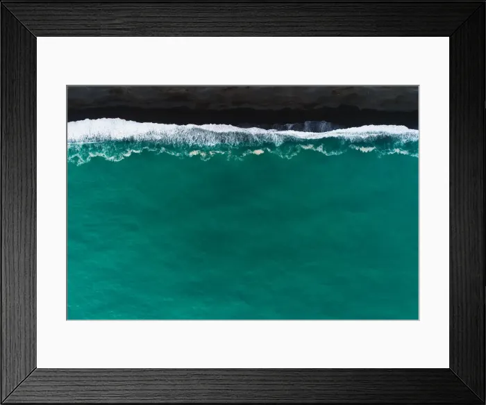 Framed Print : Looking down at black sand beach Framed Print : Looking down at black sand beach