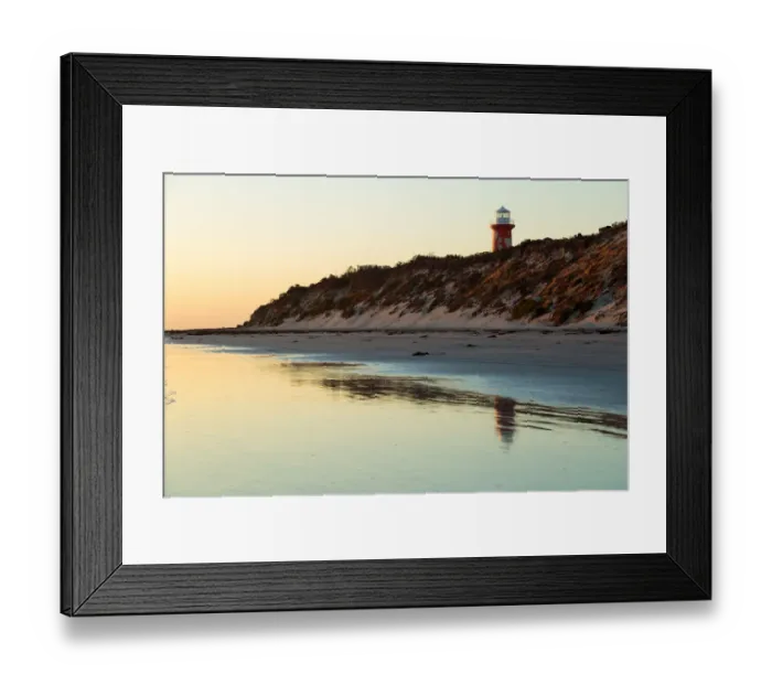 Framed Print : Cape Banks lighthouse and beach