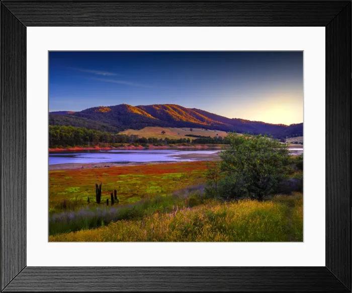 Framed Print : Countryside and the Mitta Mitta river near Dartmouth, High Country, Victoria, Australia Framed Print : Countryside and the Mitta Mitta river near Dartmouth, High Country, Victoria, Australia