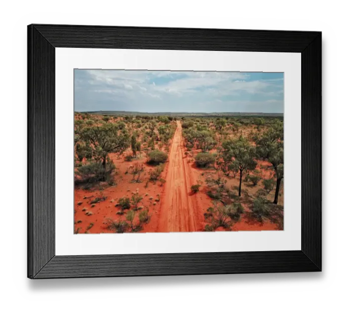 Framed Print : An Aerial shot of the red centre roads in the Australian Outback