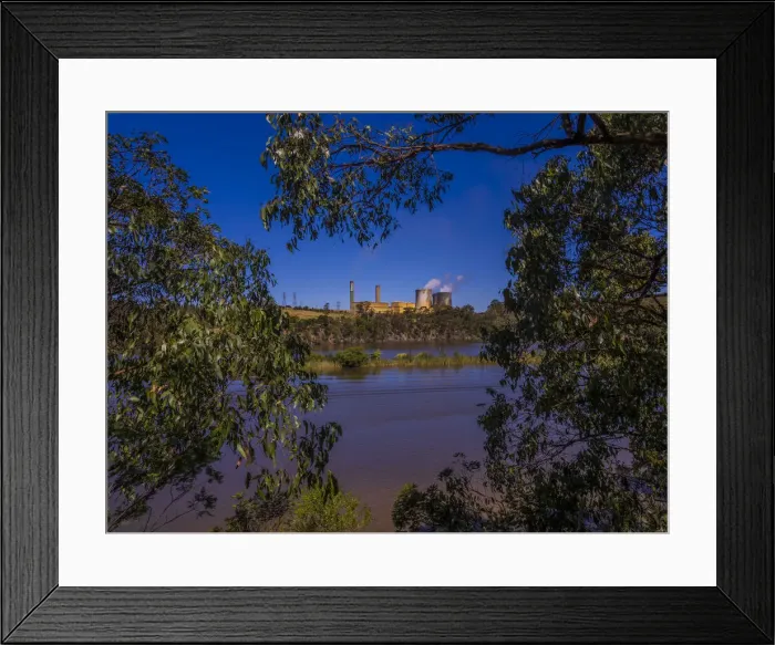 Framed Print : Lake Narracan and a view of the Yallourn north coal powered power station, Moe