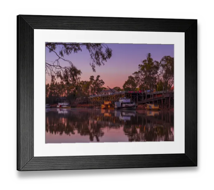Framed Print : Echuca, Murray river dawn and the port area, northern Victoria, Australia