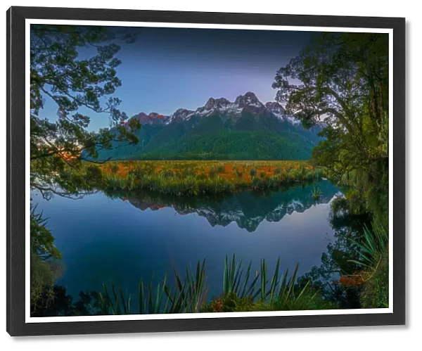 Mirror lake, Eglinton valley dawn, South Island, New Zealand
