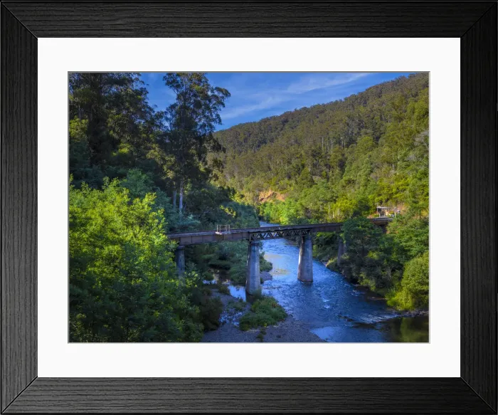Framed Print : A scenic view of the Thomson river and historic railway bridge, Central Gippsland Framed Print : A scenic view of the Thomson river and historic railway bridge, Central Gippsland