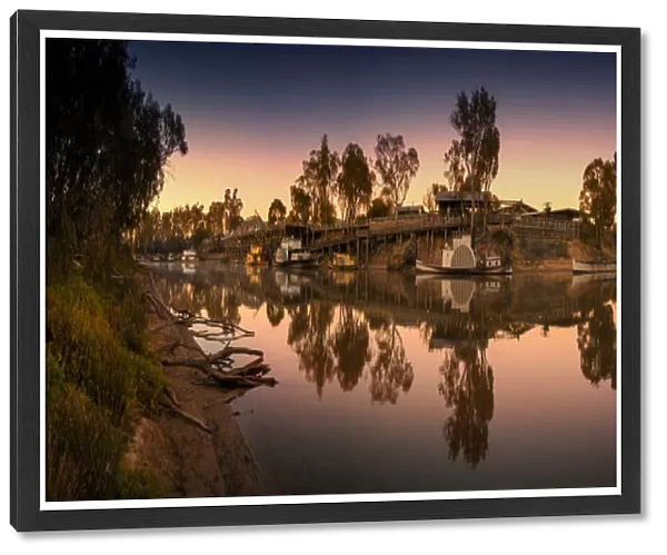 Panoramic view of the Murray river in Echuca at dawn, Victoria, Australia
