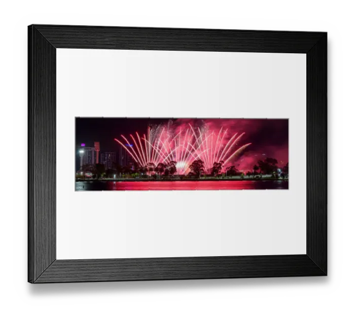 Framed Print : Vibrant multi coloured fireworks display over the Swan river, Perth - Western Australia Framed Print : Vibrant multi coloured fireworks display over the Swan river, Perth - Western Australia