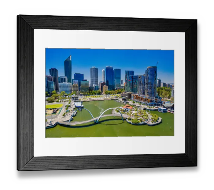 Framed Print : Aerial view of Elizabeth Quay waterfront, Perth - Western Australia Framed Print : Aerial view of Elizabeth Quay waterfront, Perth - Western Australia