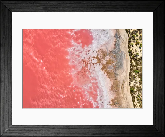 Framed Print : Aerial view over a pink salt lake in South Australia