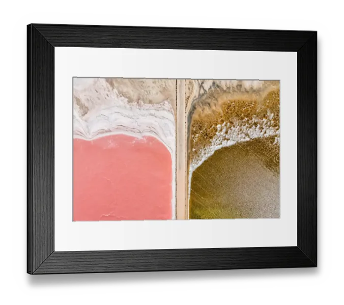 Framed Print : Aerial view over a pink salt lake in South Australia Framed Print : Aerial view over a pink salt lake in South Australia