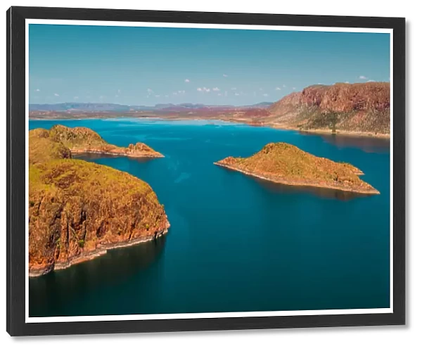 Island in Lake Argyle taken by drone, Australia