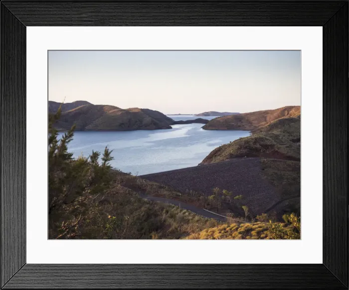 Framed Print : Lake Argyle Dam wall at sunrise, East Kimberley, Western Australia Framed Print : Lake Argyle Dam wall at sunrise, East Kimberley, Western Australia