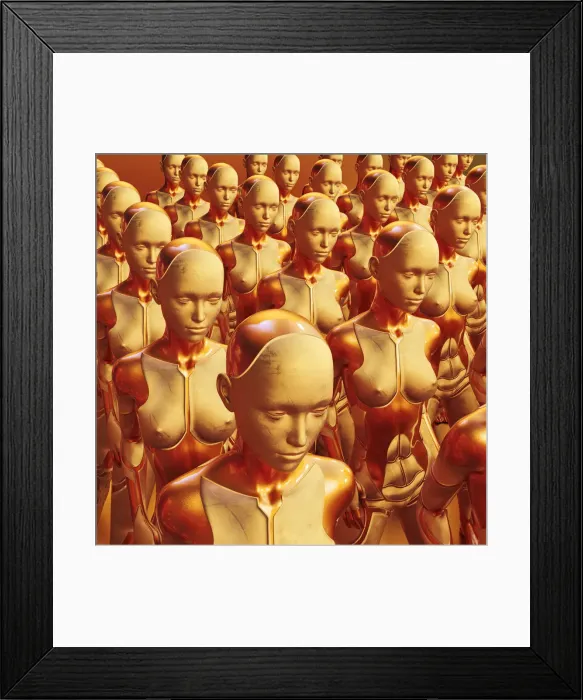 Framed Print : Identical female figures lined up in symmetrical foramtion Framed Print : Identical female figures lined up in symmetrical foramtion