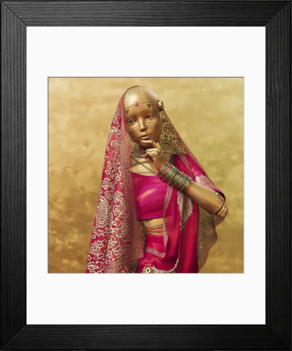 Framed Print : Female cyborg wearing red sari