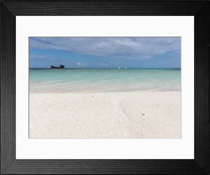 Framed Print : Ship wreck sit on the horizon in the distance as viewed from island beach Framed Print : Ship wreck sit on the horizon in the distance as viewed from island beach