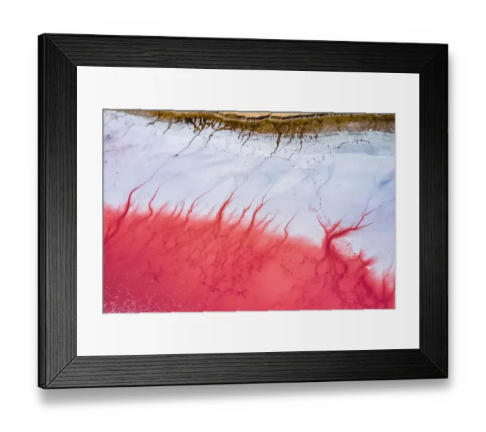 Framed Print : Aerial view of patterns of salty pink lake. Pink Salt Lake Hutt Lagoon Framed Print : Aerial view of patterns of salty pink lake. Pink Salt Lake Hutt Lagoon