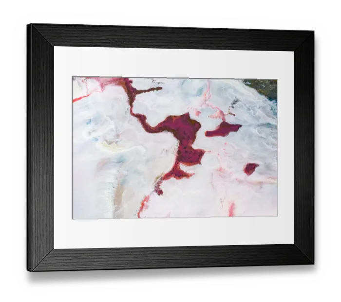Framed Print : Aerial view of patterns of salty pink lake. Pink Salt Lake Hutt Lagoon Framed Print : Aerial view of patterns of salty pink lake. Pink Salt Lake Hutt Lagoon