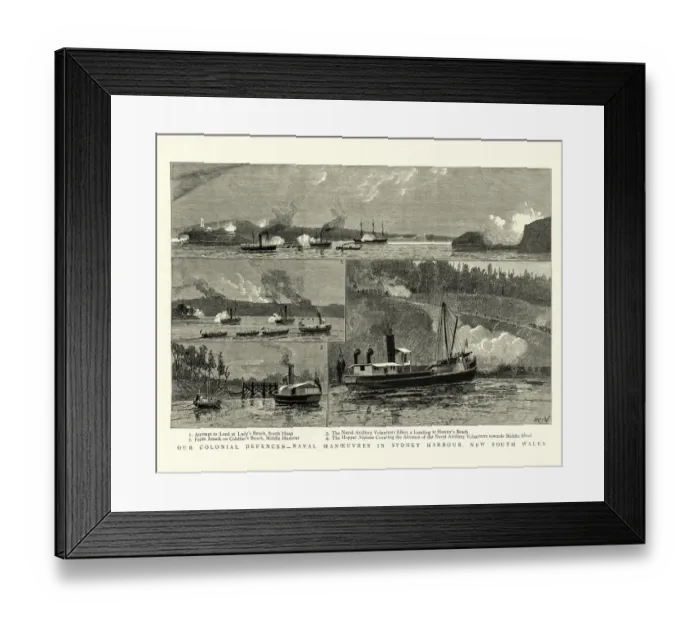 Framed Print : Royal navy manoeuvres in Sydney Harbour, New South Wales, 1880s