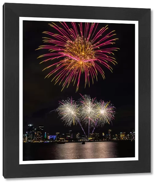 Vibrant multi coloured fireworks display over the Swan river, Perth - Western Australia