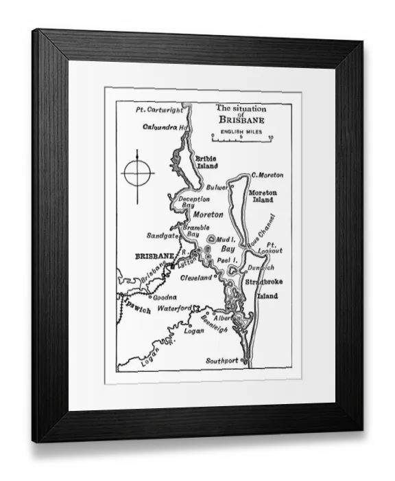 Framed Print : Old engraved map of the situation of Brisbane, Australia Framed Print : Old engraved map of the situation of Brisbane, Australia