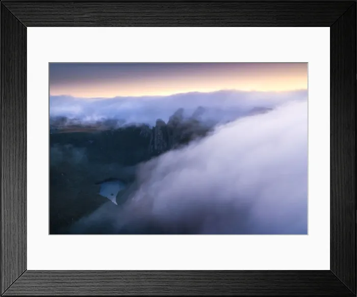 Framed Print : Lake Bewsher about to disappear in the fog along the Eastern Arthur Traverse viewed Framed Print : Lake Bewsher about to disappear in the fog along the Eastern Arthur Traverse viewed