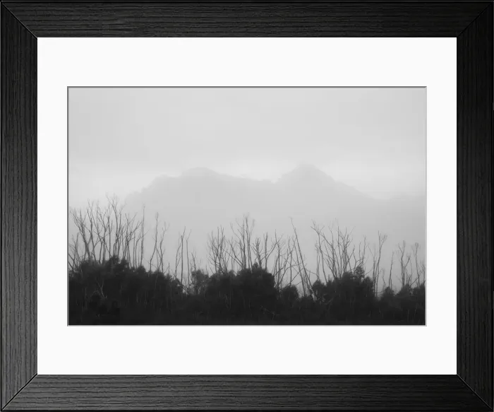 Framed Print : Procyon Peak and Mt Orion seen through the morning mist on the Cracroft Plains