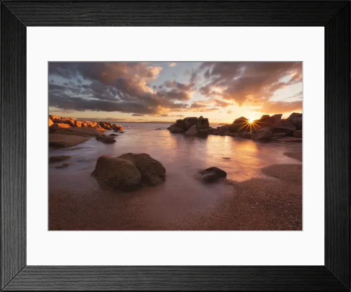 Framed Print : Sunset over a secluded beach in Coles Bay, Freycinet national Park, Tasmania, Australia Framed Print : Sunset over a secluded beach in Coles Bay, Freycinet national Park, Tasmania, Australia