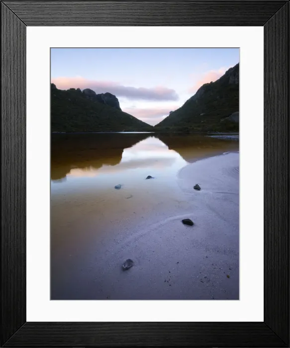 Framed Print : The sandy shores of Lake Cygnus, Southwest National Park, Tasmania, Australia