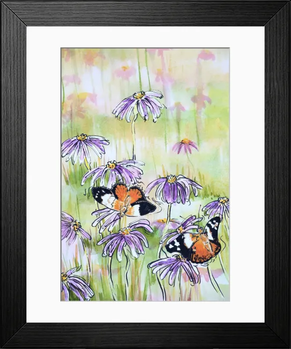 Framed Print : Monarch Butterflies Resting on Aster Asteraceae Daisies Watercolor Painting Framed Print : Monarch Butterflies Resting on Aster Asteraceae Daisies Watercolor Painting