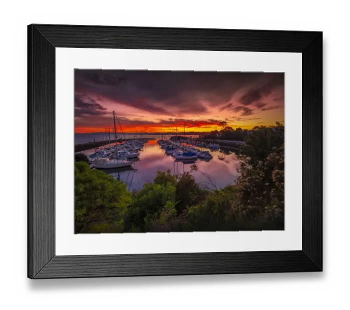 Framed Print : A golden dawn of fiery colours in the late summer, at Newhaven Yacht club marina, Phillip Island Bass Coast, Victoria, Australia Framed Print : A golden dawn of fiery colours in the late summer, at Newhaven Yacht club marina, Phillip Island Bass Coast, Victoria, Australia