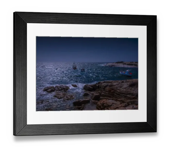 Framed Print : Back light across the sea at Bicheno, East coast of Tasmania