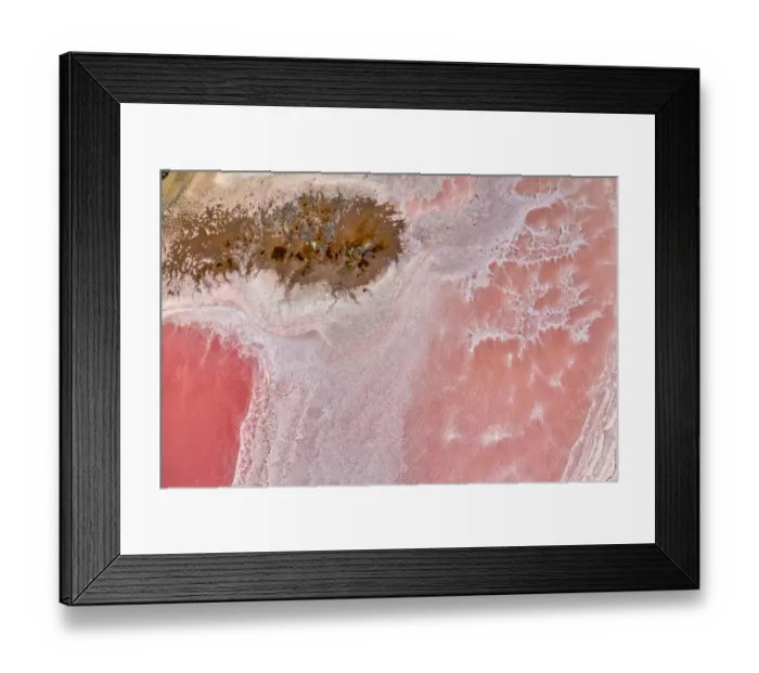 Framed Print : Aerial view over a pink salt lake in South Australia