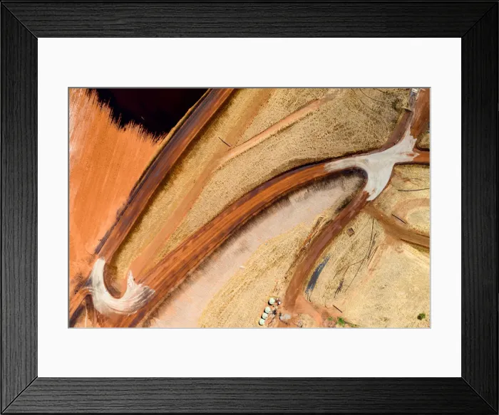 Framed Print : Aerial view of a road leading to a bauxite tailings dam Framed Print : Aerial view of a road leading to a bauxite tailings dam