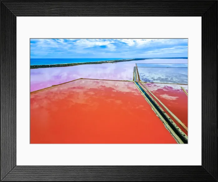 Framed Print : Aerial view over the stunning colourful lake at Hutt lagoon. Port Gregory, Western Australia