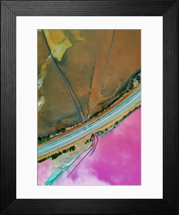 Framed Print : Aerial view over the stunning colourful lake at Hutt lagoon. Port Gregory, Western Australia Framed Print : Aerial view over the stunning colourful lake at Hutt lagoon. Port Gregory, Western Australia